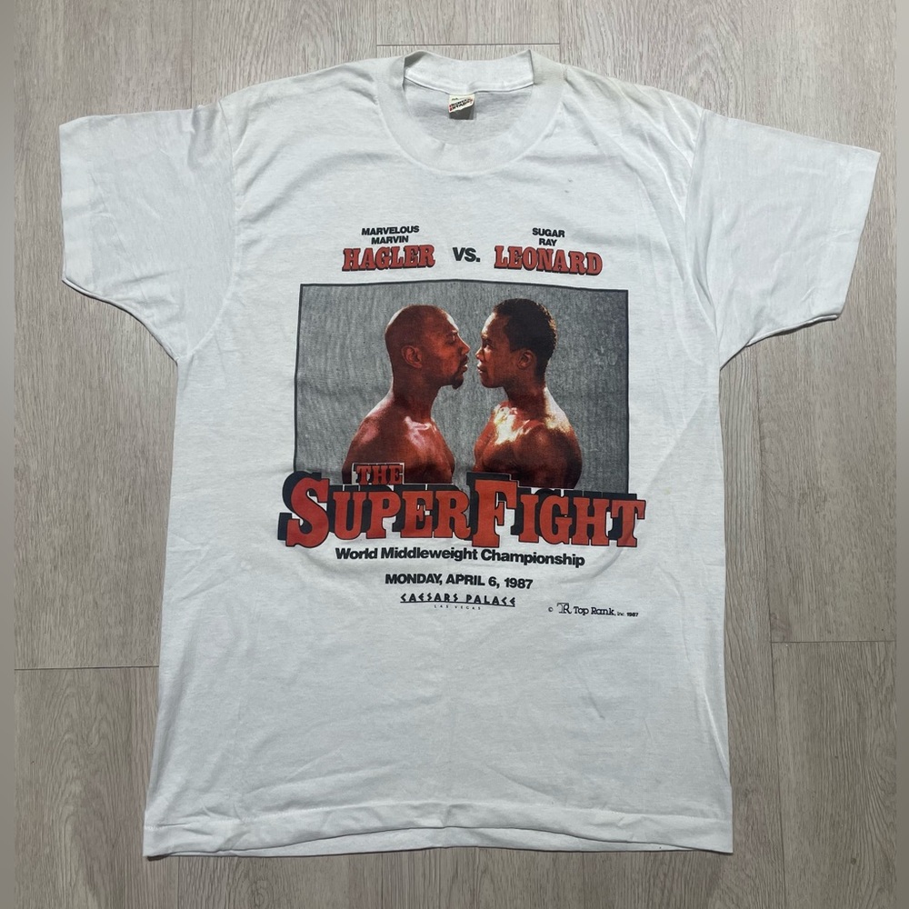 Vintage Hagler VS Leonard Super Fight T Shirt Boxing Caesars Single Stitch XL